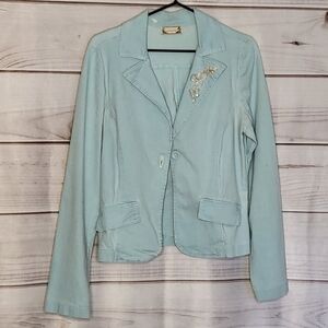 Luna Chix, Teal Denim Jacket with Floral Applique